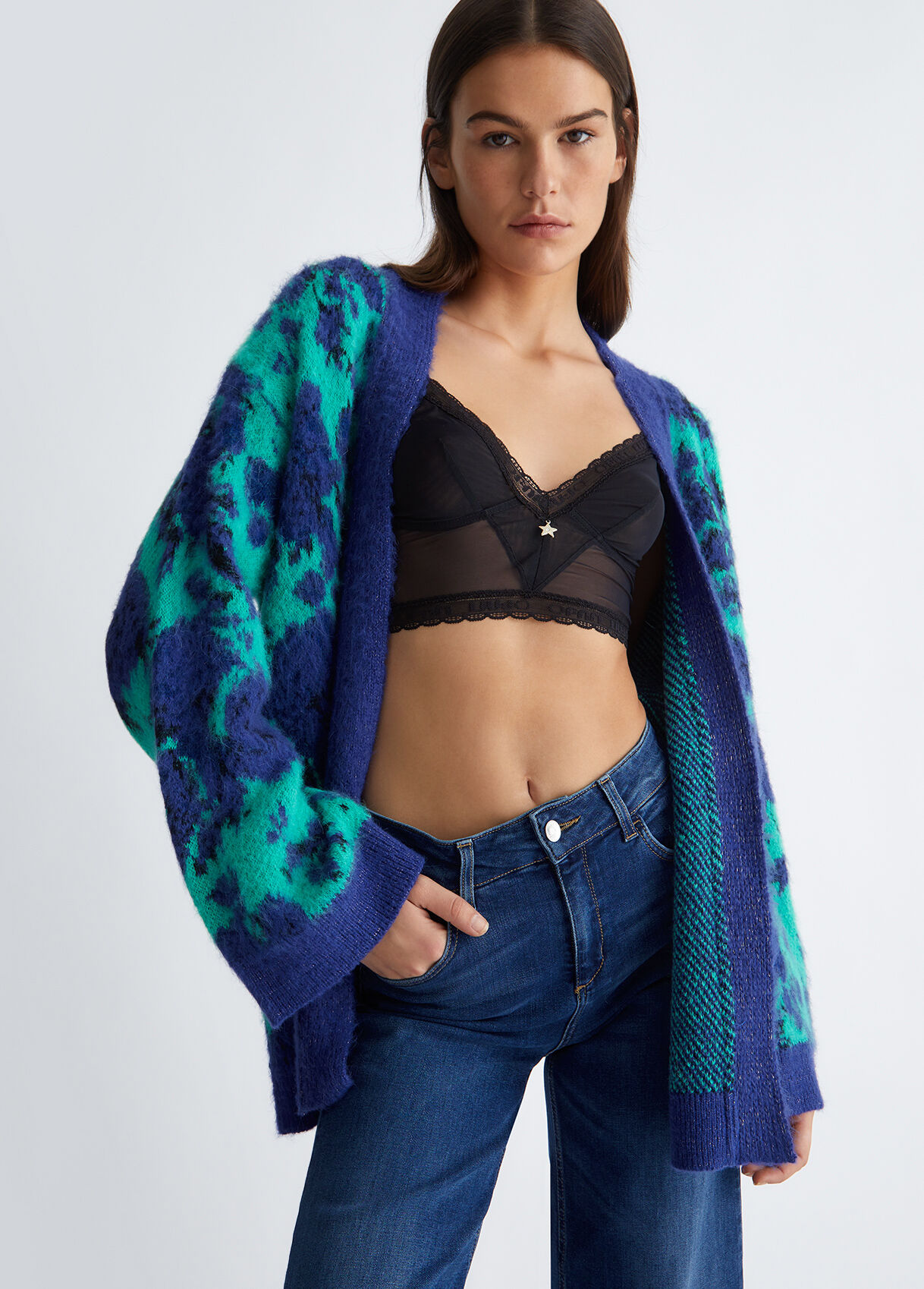 Jacquard floral cardigan