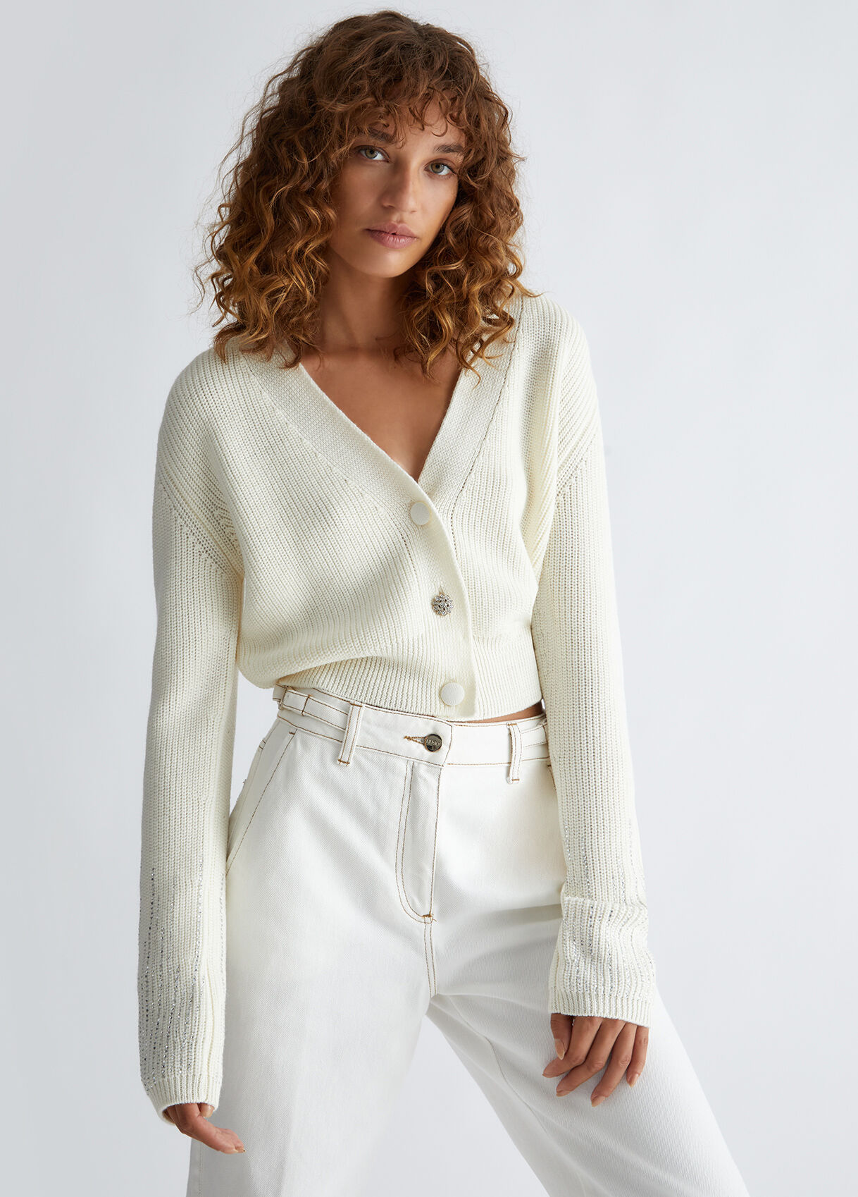 Wool cardigan with gemstones