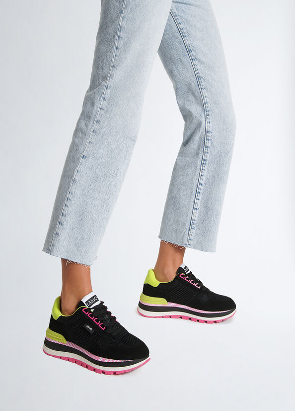 Sneakers nere in suede e mesh