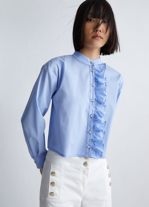 Camicia in popeline con volant