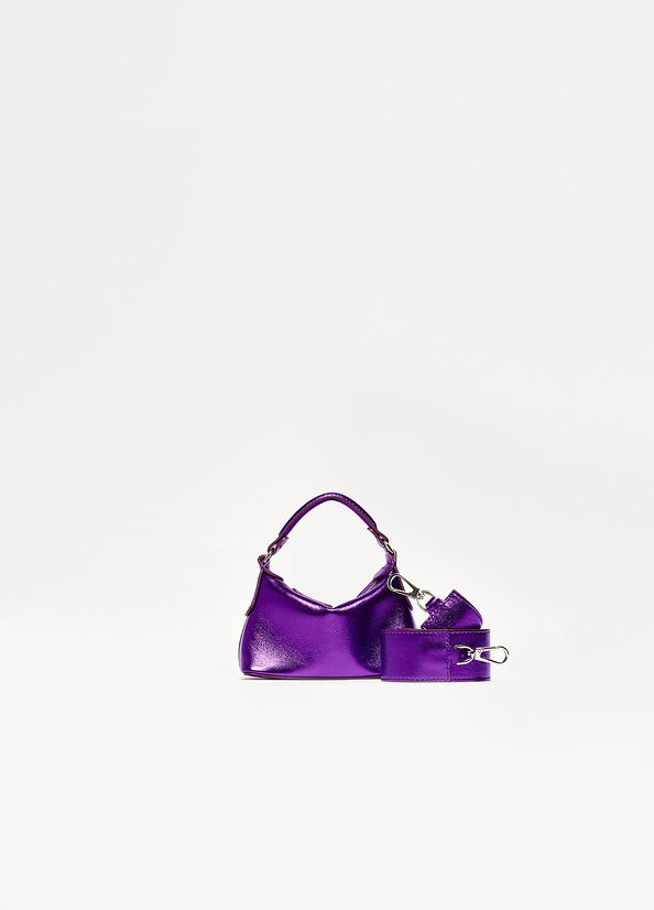 Micro borsa hobo in pelle laminata