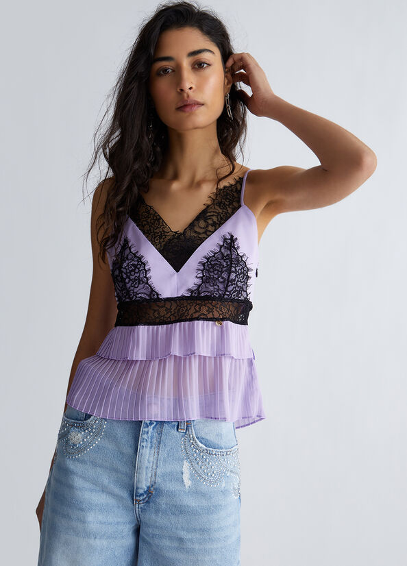 Top plissettato con pizzo