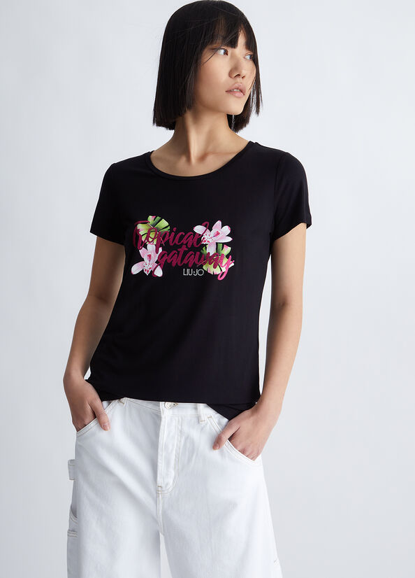 T-shirt con stampa tropical