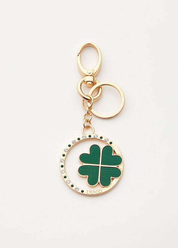 Portachiavi con quadrifoglio e strass