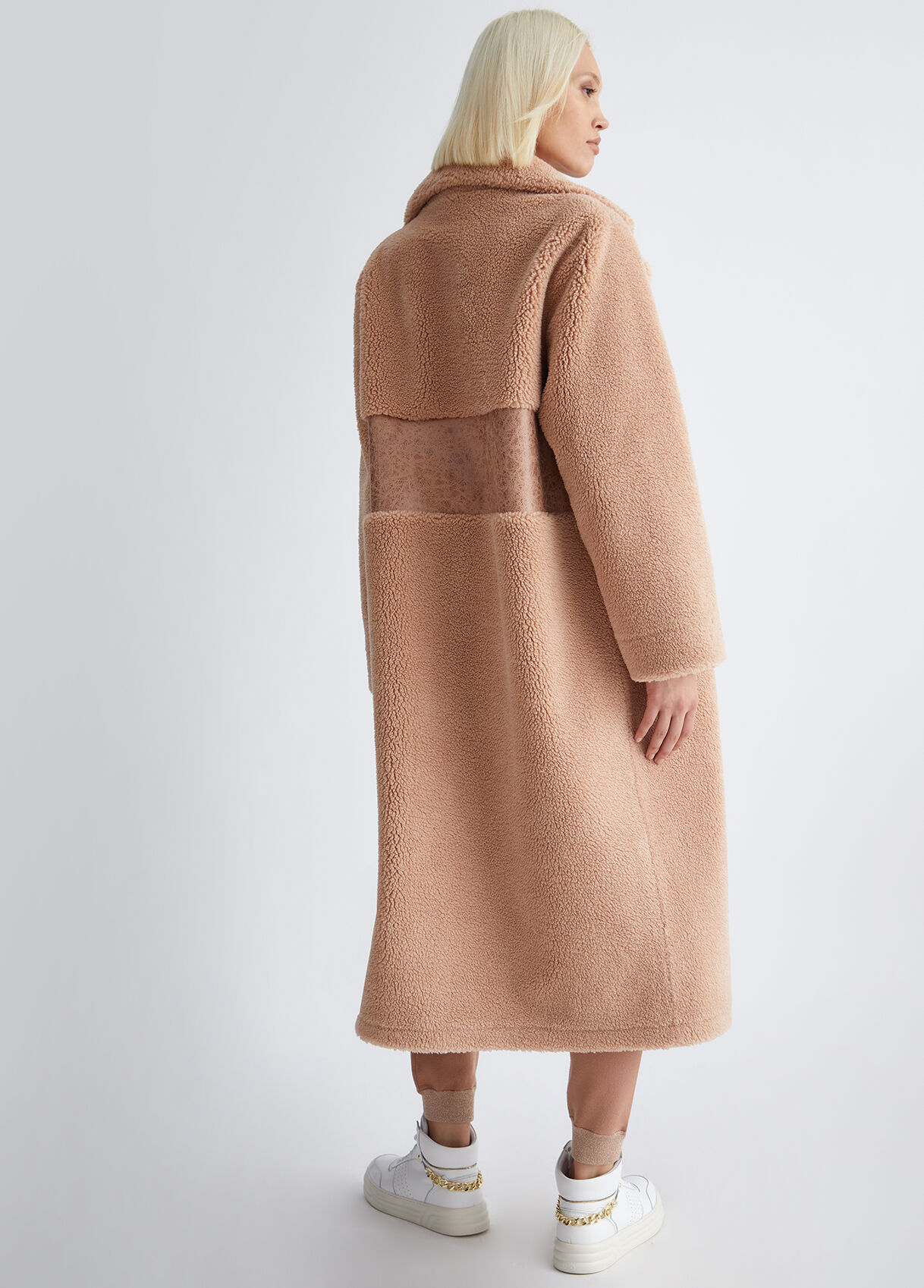 Reversible teddy and coated fabric coat