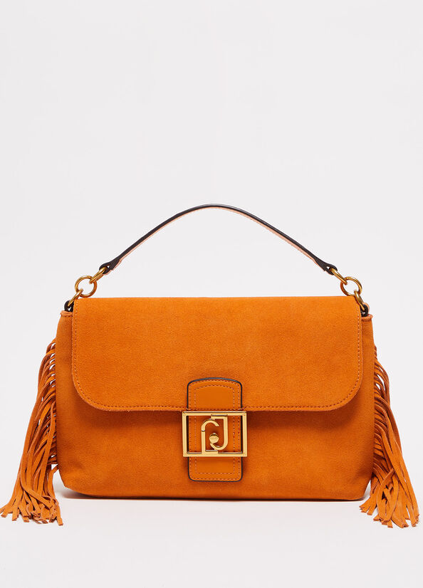 Borsa a mano in suede con frange
