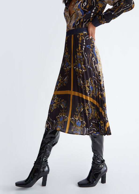 Gonna plissé con stampa foulard