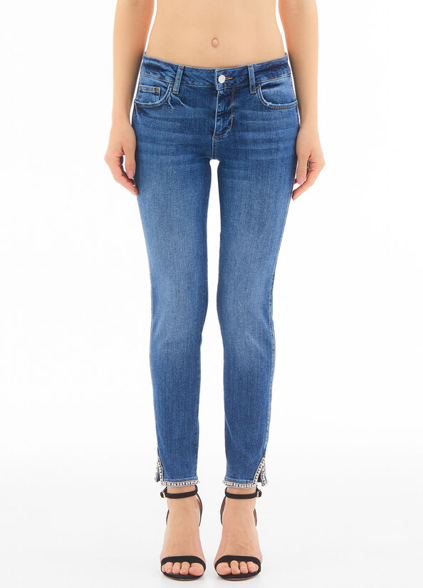 Jeans skinny con pietre gioiello