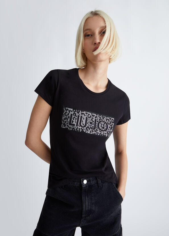 T-shirt con logo e strass