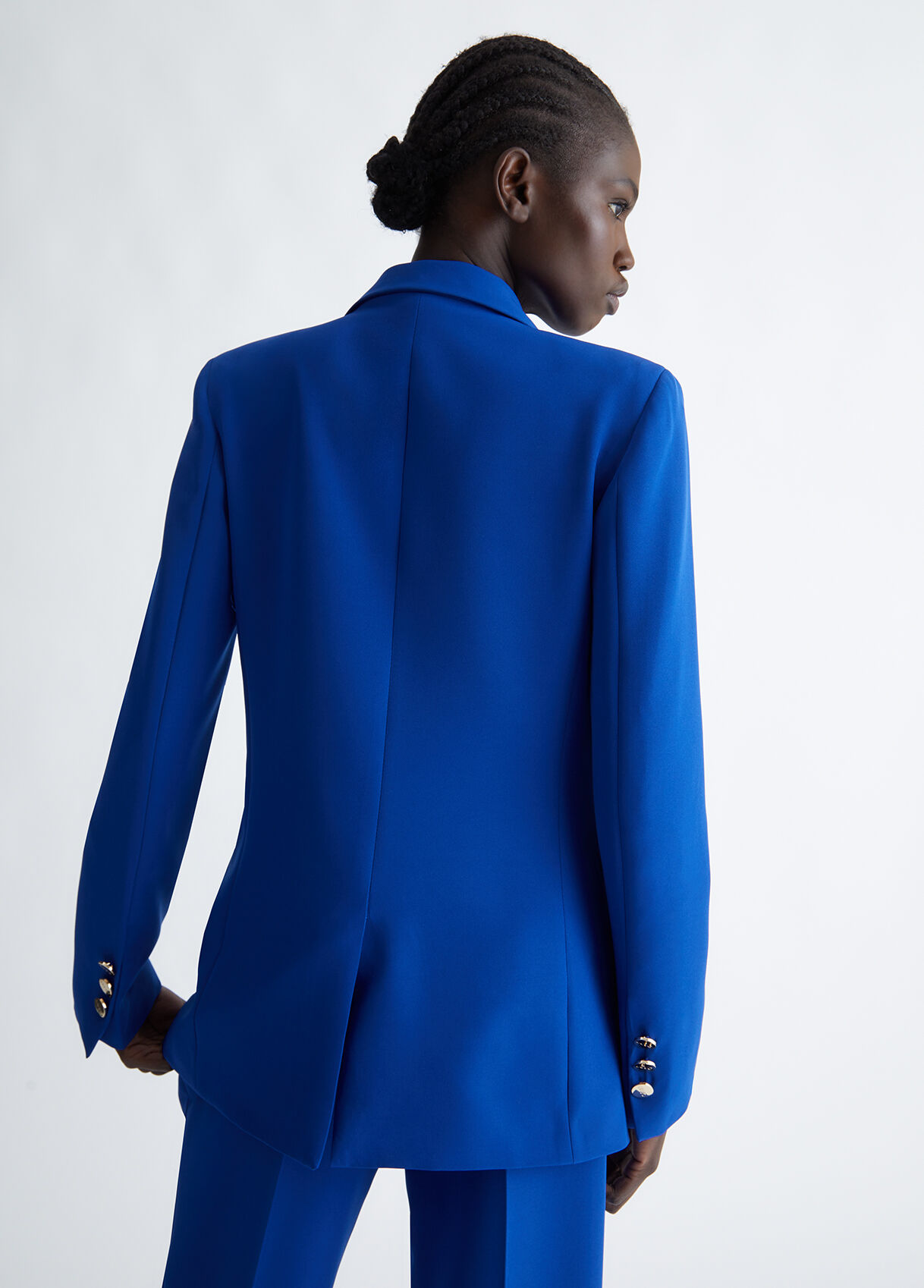 Double-breasted blue blazer