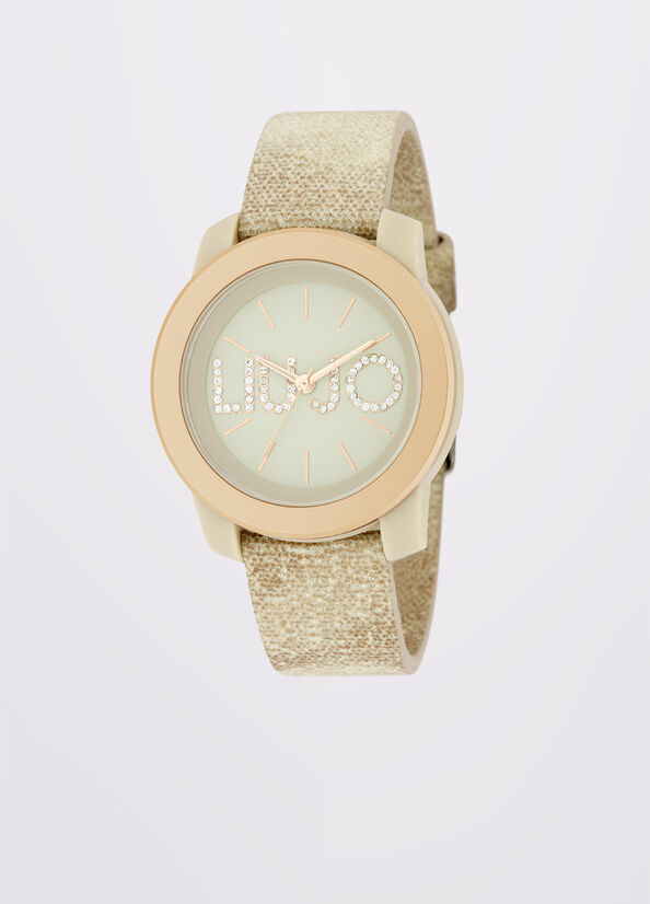 Orologio con cinturino in denim