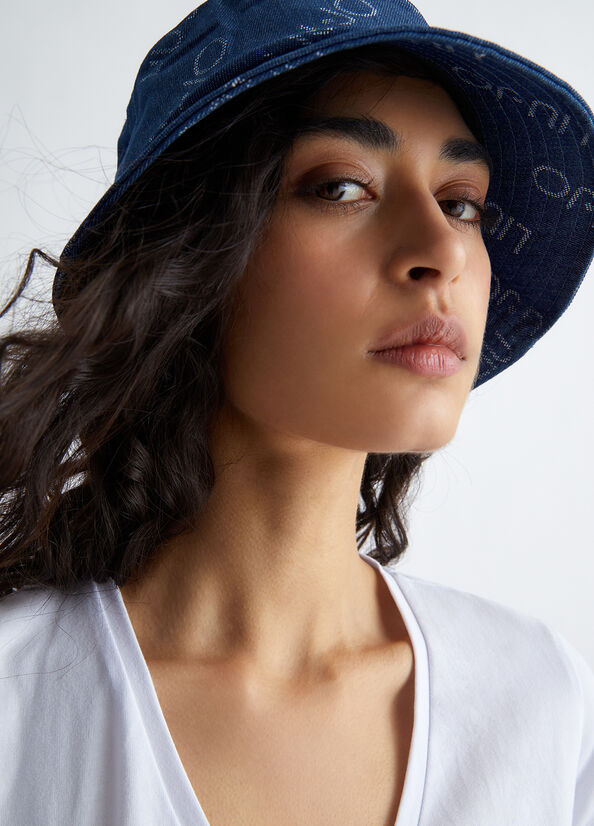 Cappello bucket in denim con logo