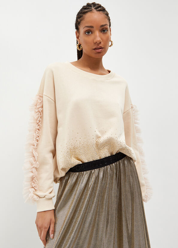 Felpa con strass e tulle