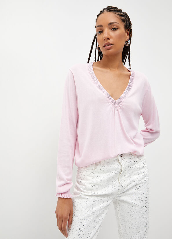 Maglia rosa con strass