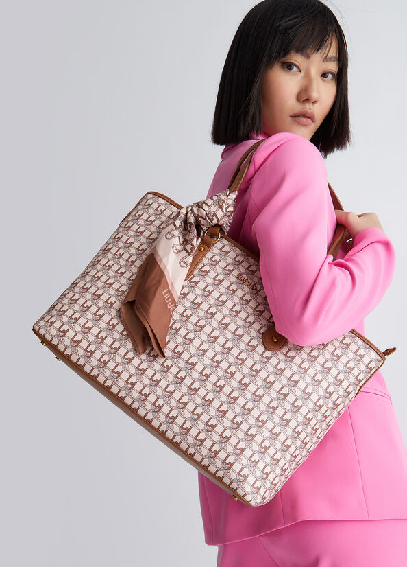Borsa shopping con logo e foulard
