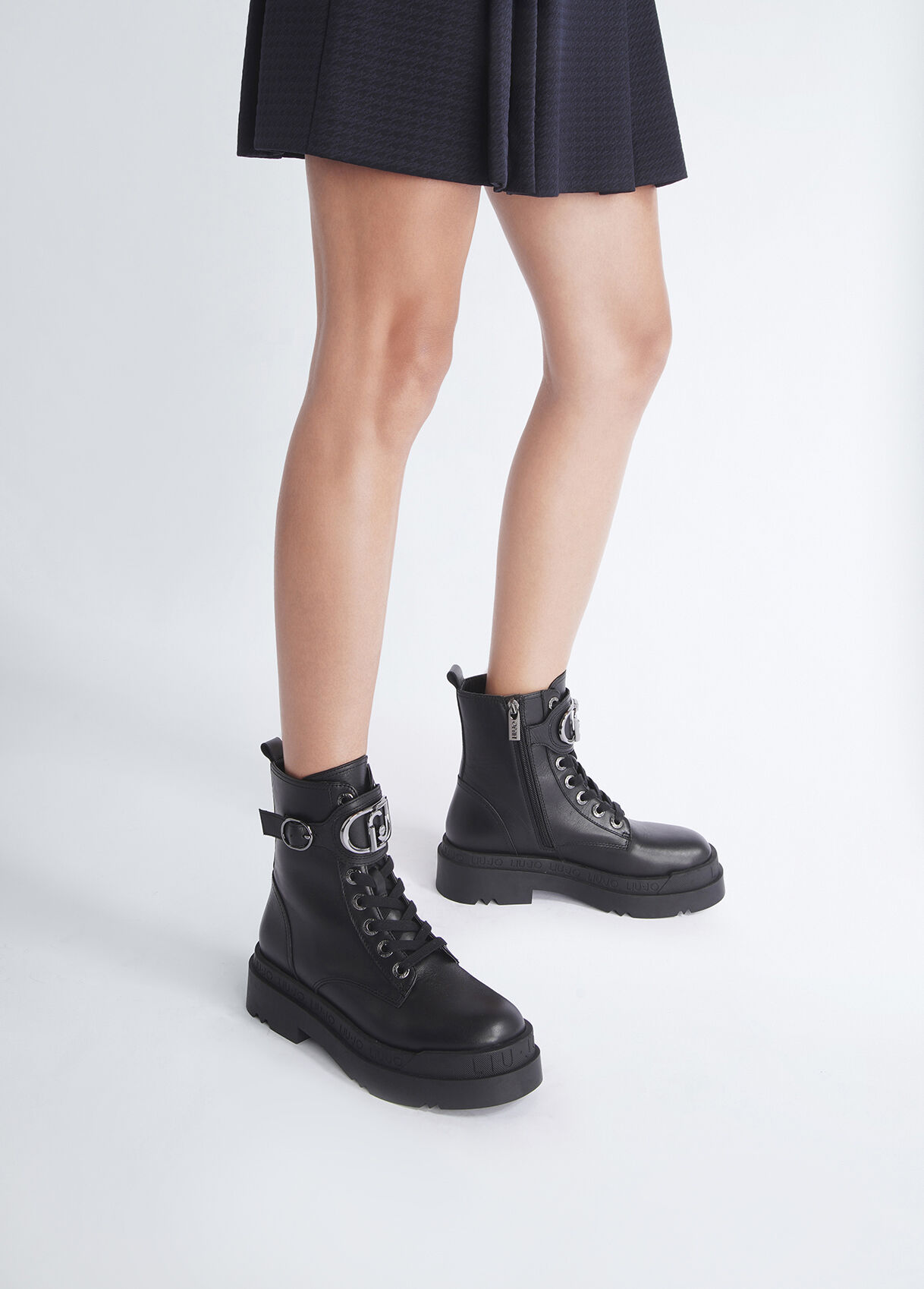 Leather platform combat boots