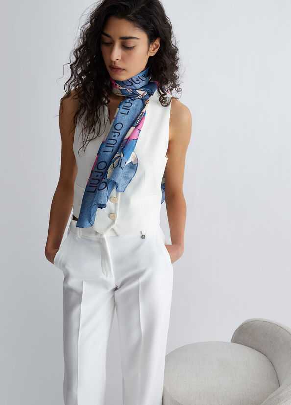 Stola in denim con stampa floreale