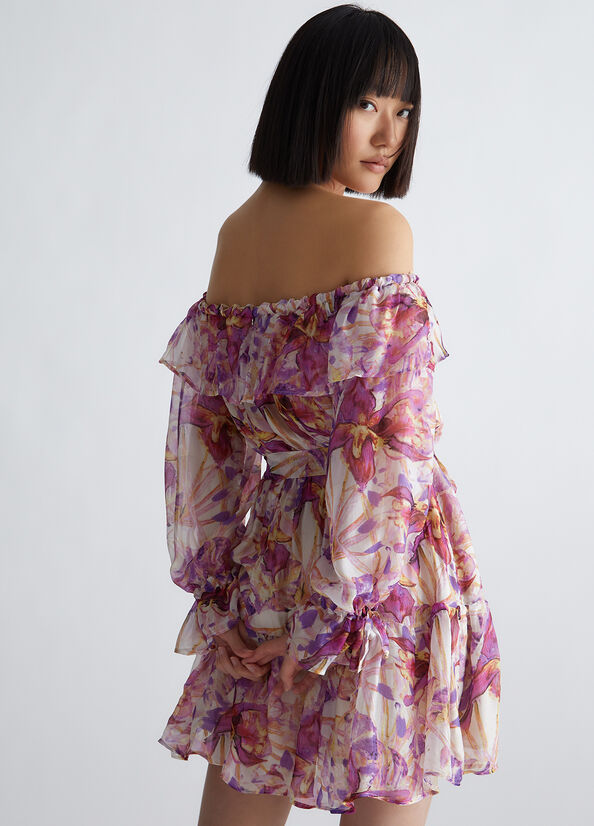 Vestito floreale in misto seta