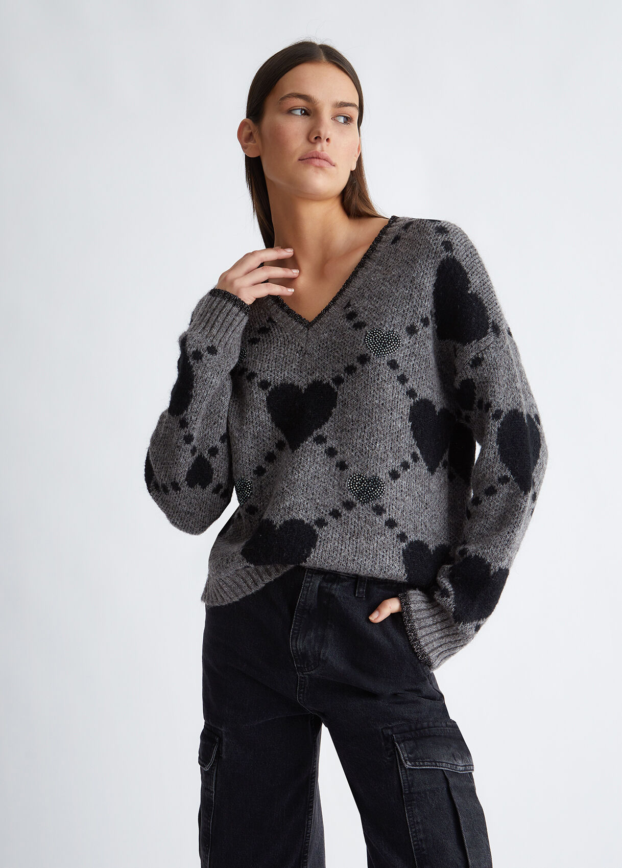 Jacquard sweater with hearts