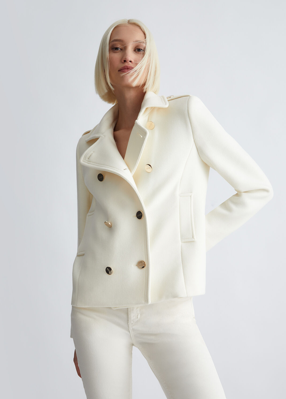 Double-breasted wool pea coat
