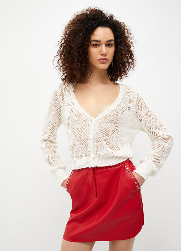 Cardigan bianco in misto alpaca
