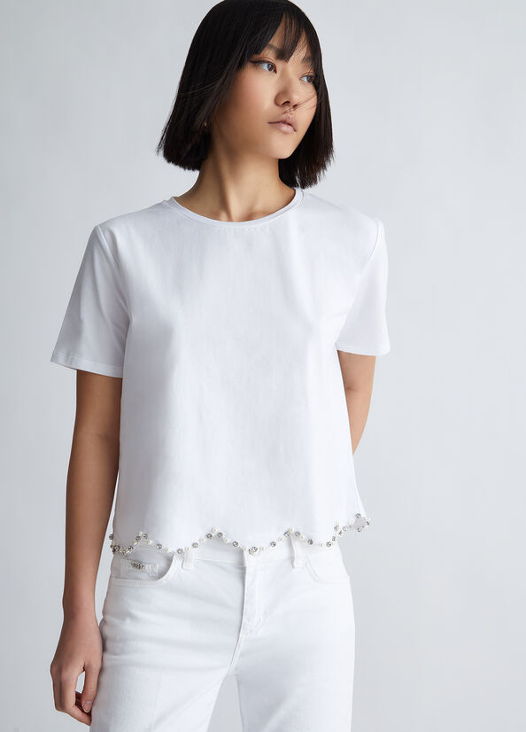 T-shirt con perle e strass