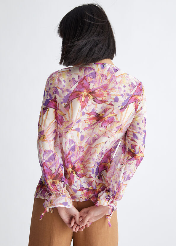 Blusa floreale in misto seta