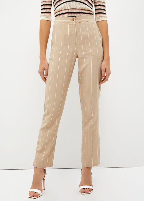 Pantaloni a righe in misto lino