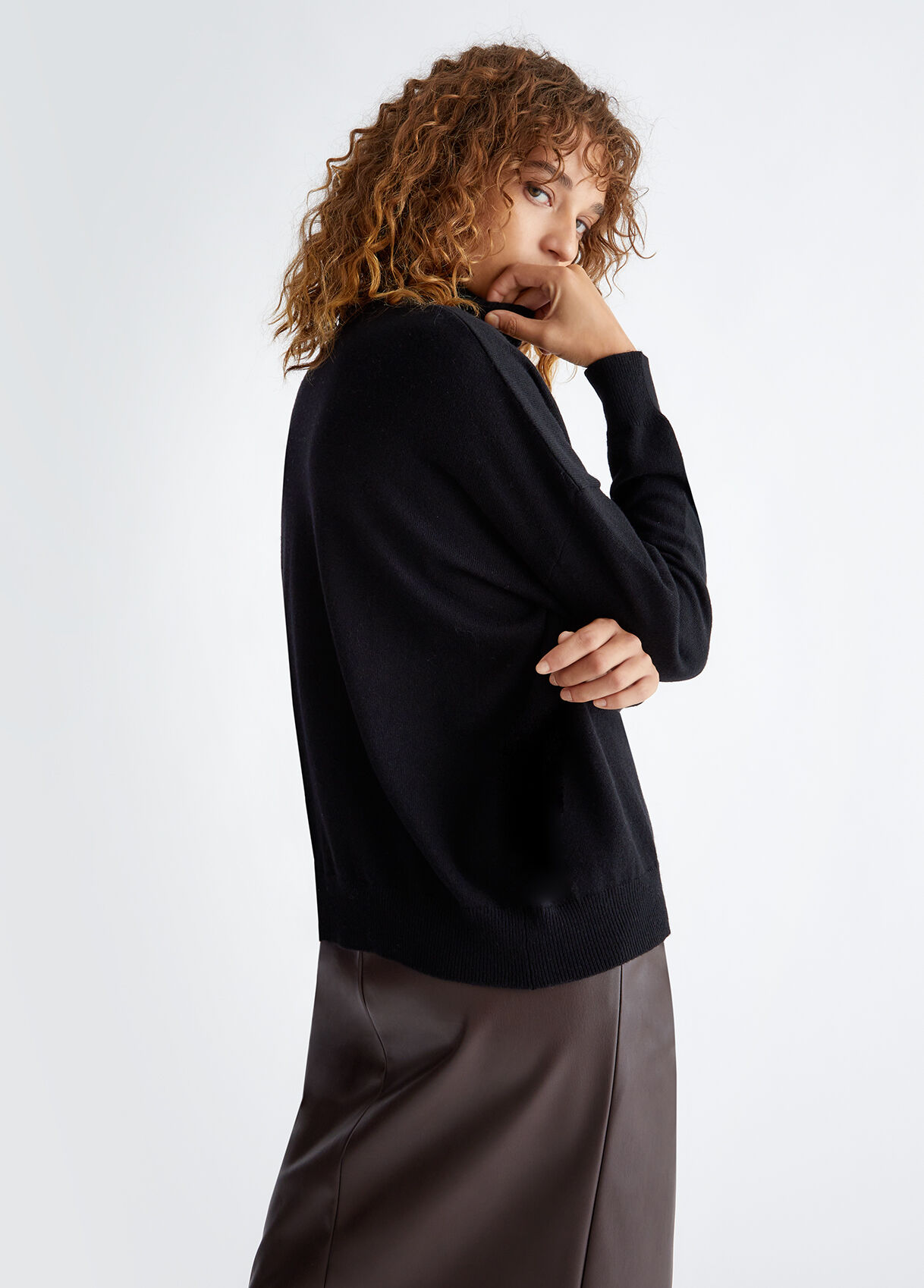 Turtleneck with logo and rhinestones