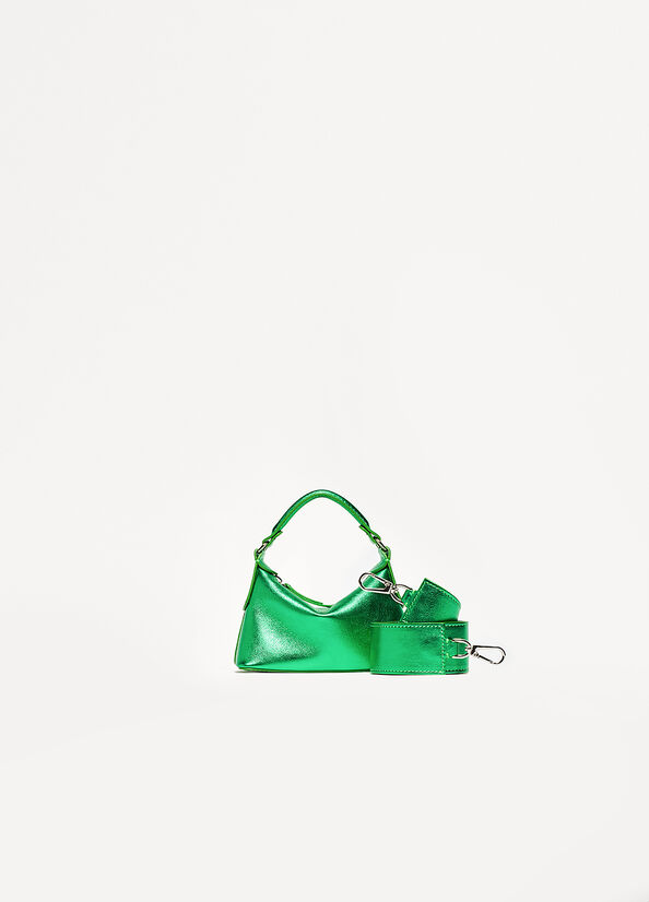 Micro borsa hobo in pelle laminata