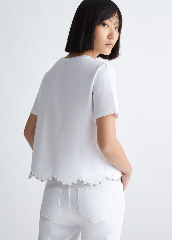 T-shirt con perle e strass