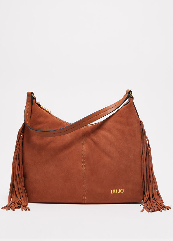 Borsa a spalla in suede con frange
