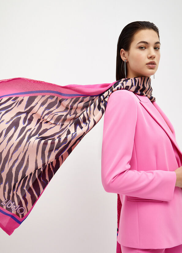 Stola con stampa animalier e logo