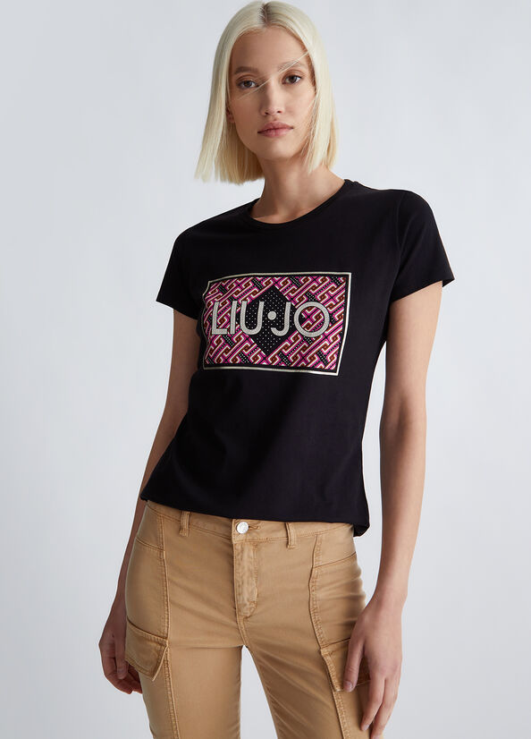 T-shirt ecosostenibile con logo e strass