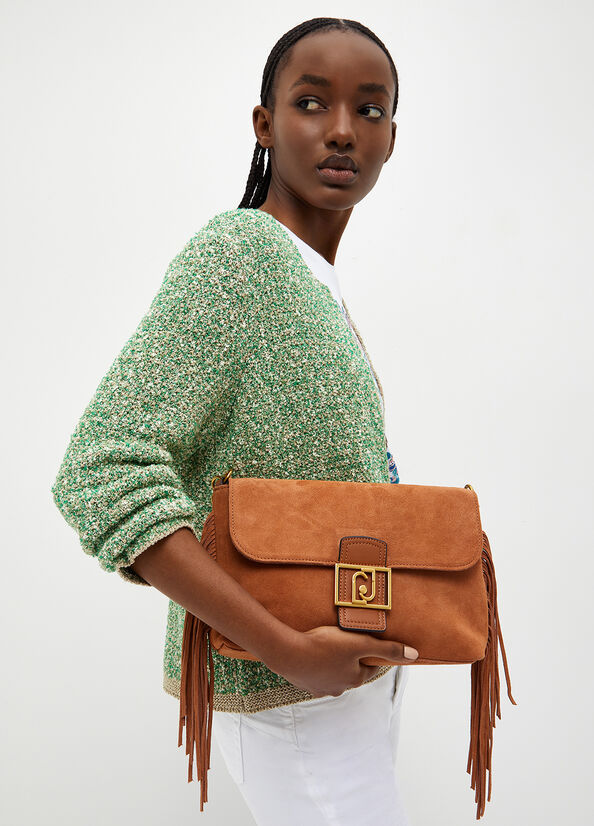 Borsa a mano in suede con frange