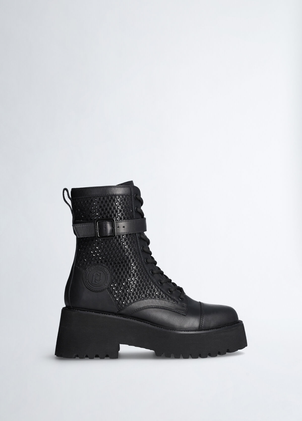 High combat boots with rhinestones