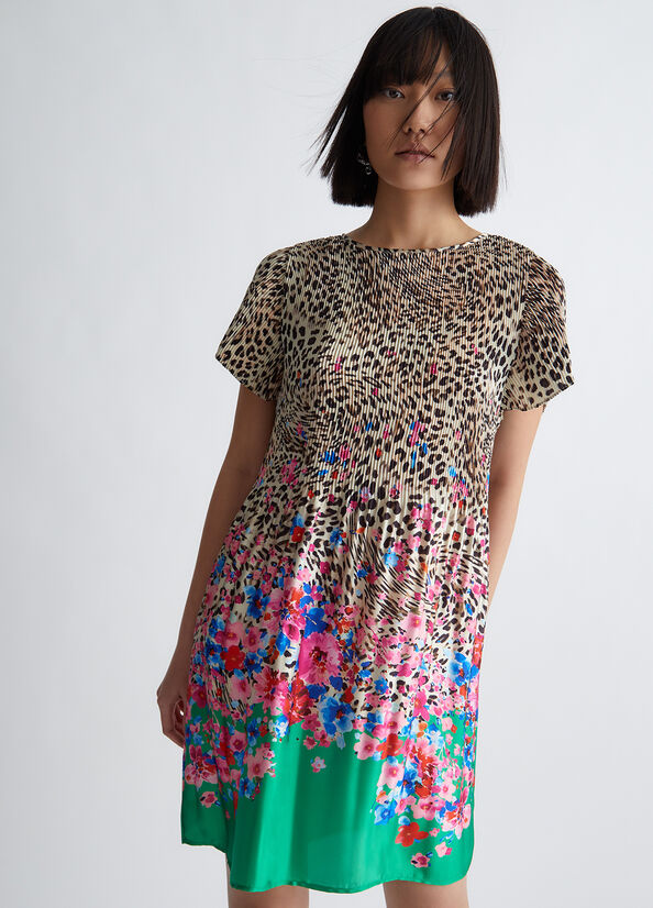 Vestito animalier floreale in raso