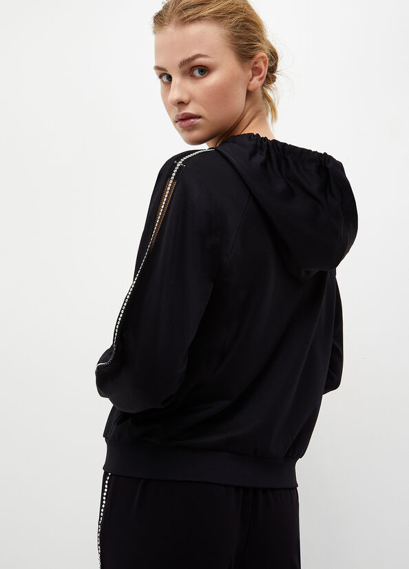 Felpa con zip e strass