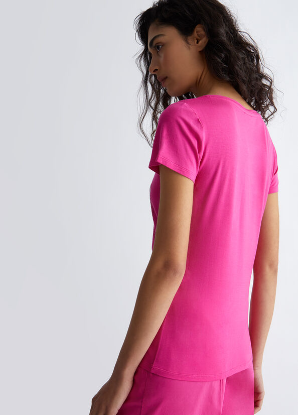 T-shirt con logo e strass