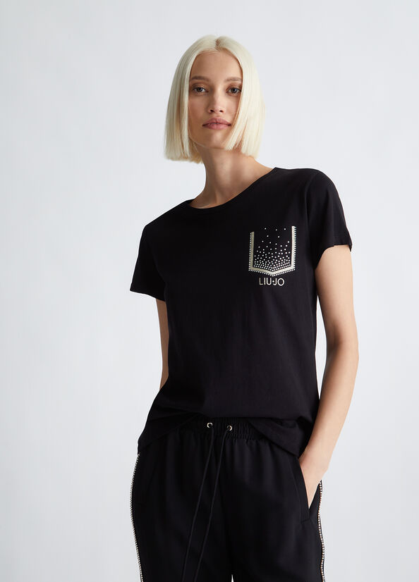 T-shirt con logo e strass
