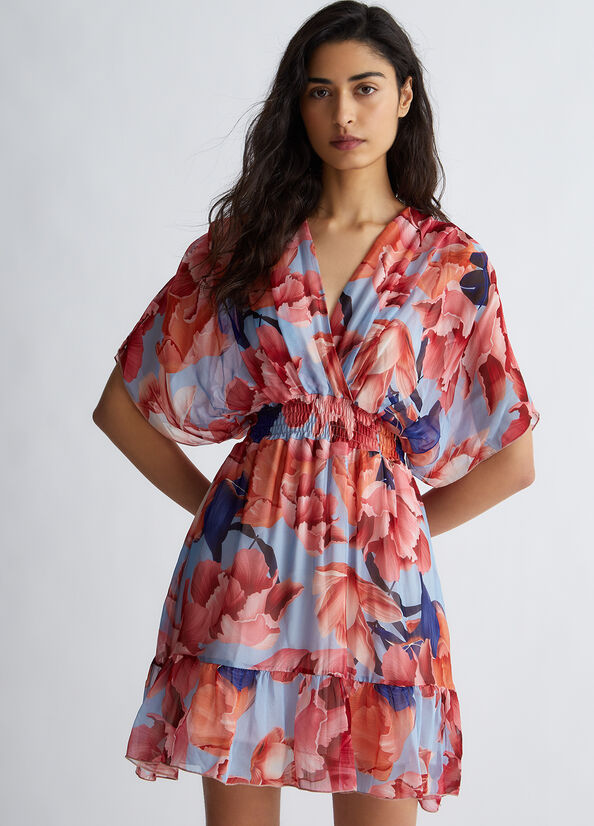 Vestito a fiori in chiffon di seta