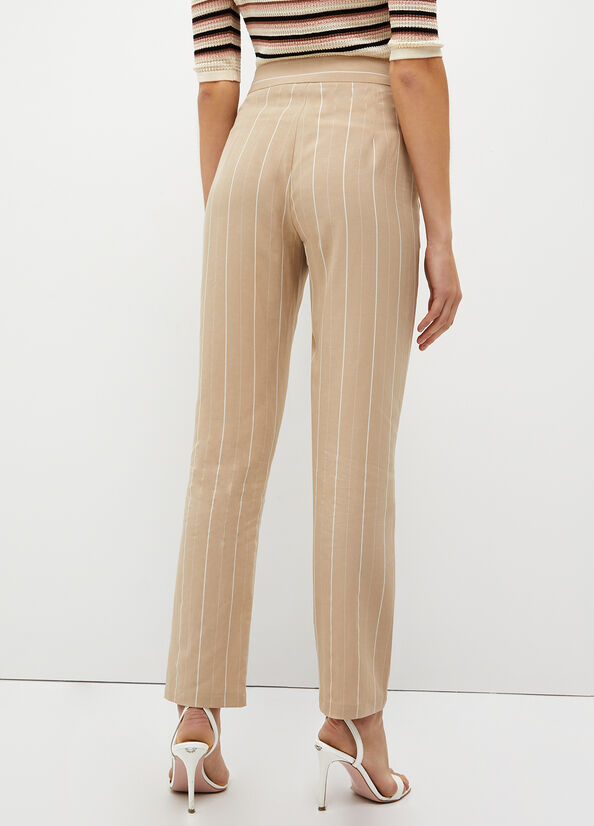 Pantaloni a righe in misto lino