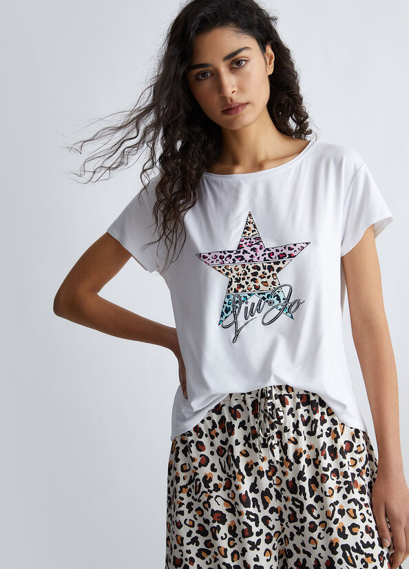 T-shirt con stella animalier