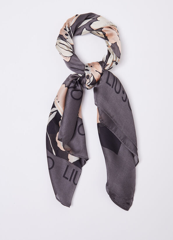 Stola in denim con stampa floreale