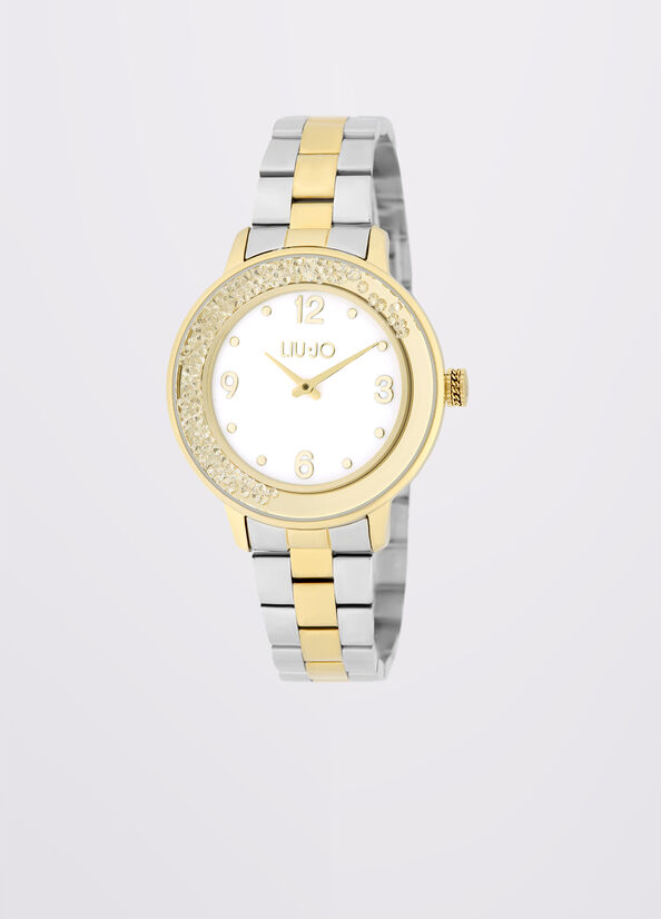 Orologio bicolor con cristalli