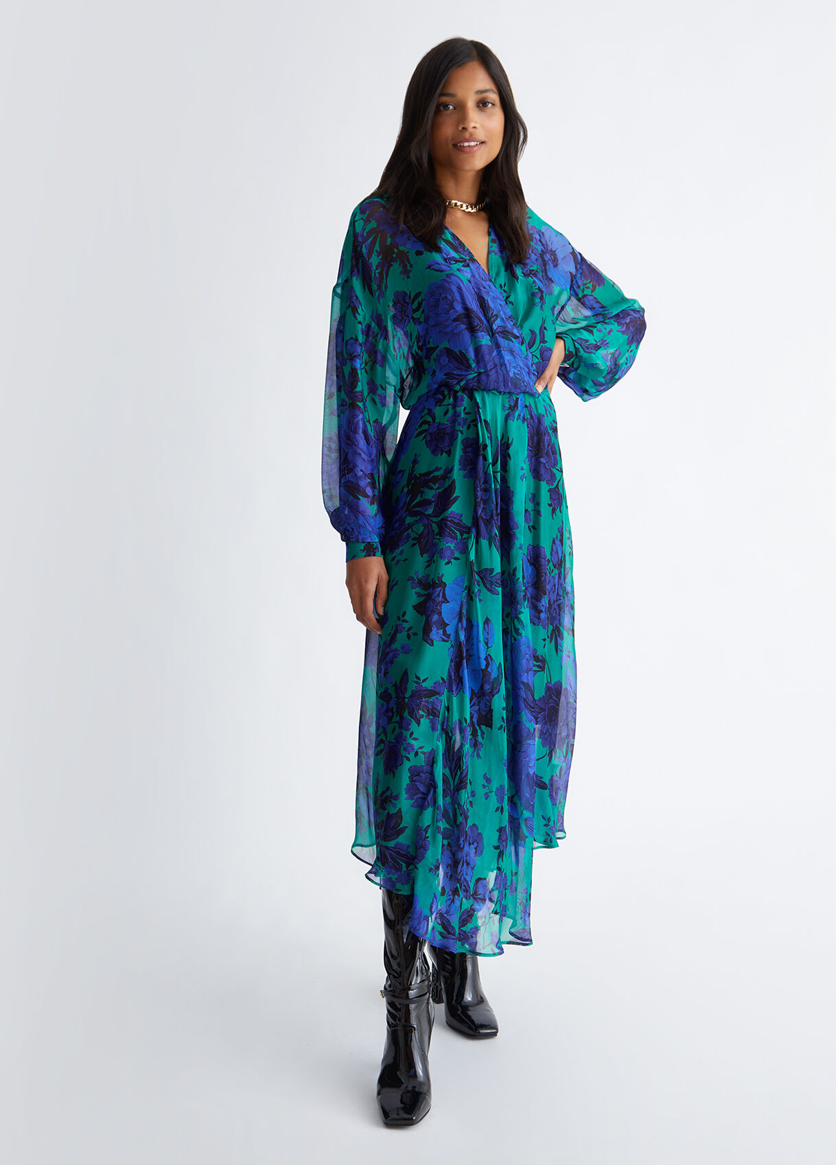 Silk blend floral dress