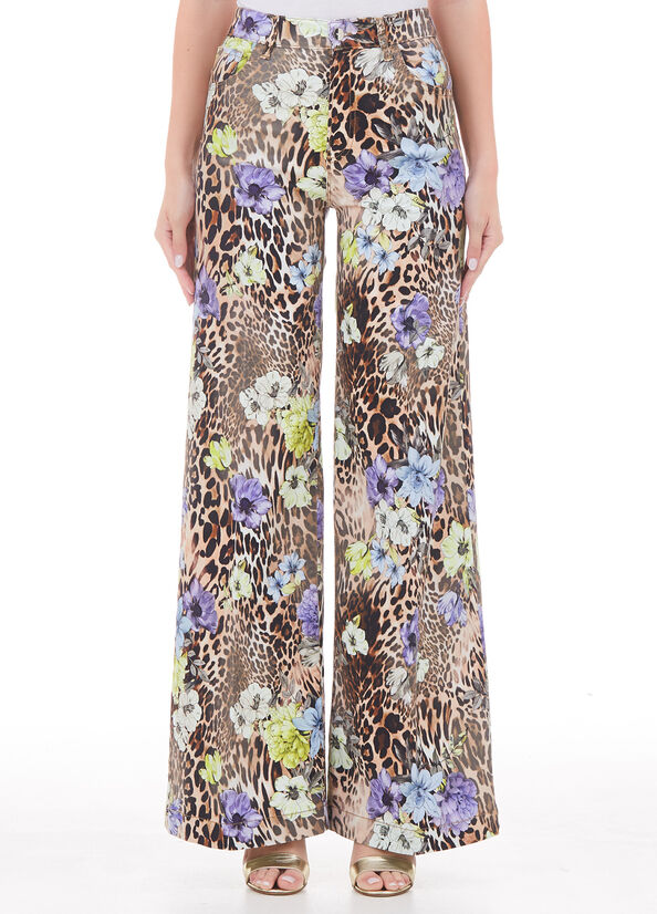 Pantalone flare con stampa animalier