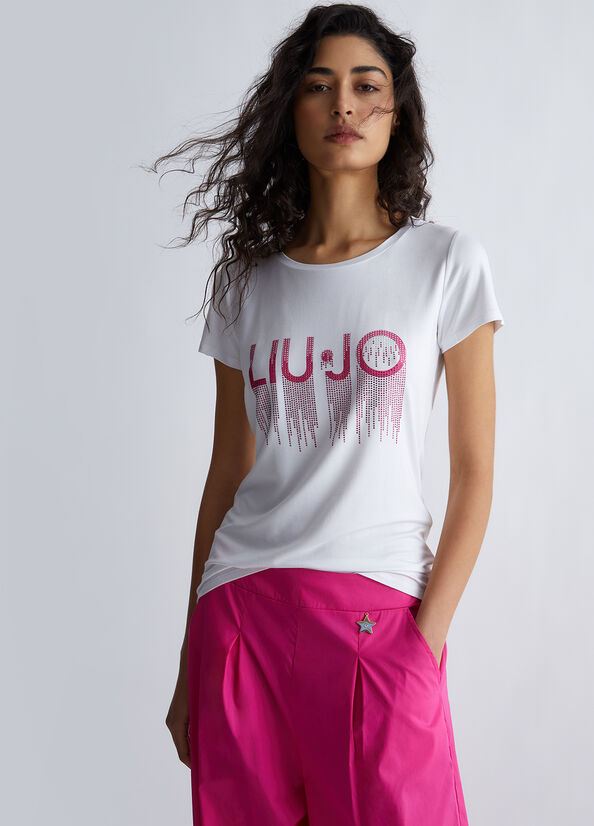 T-shirt con logo e strass