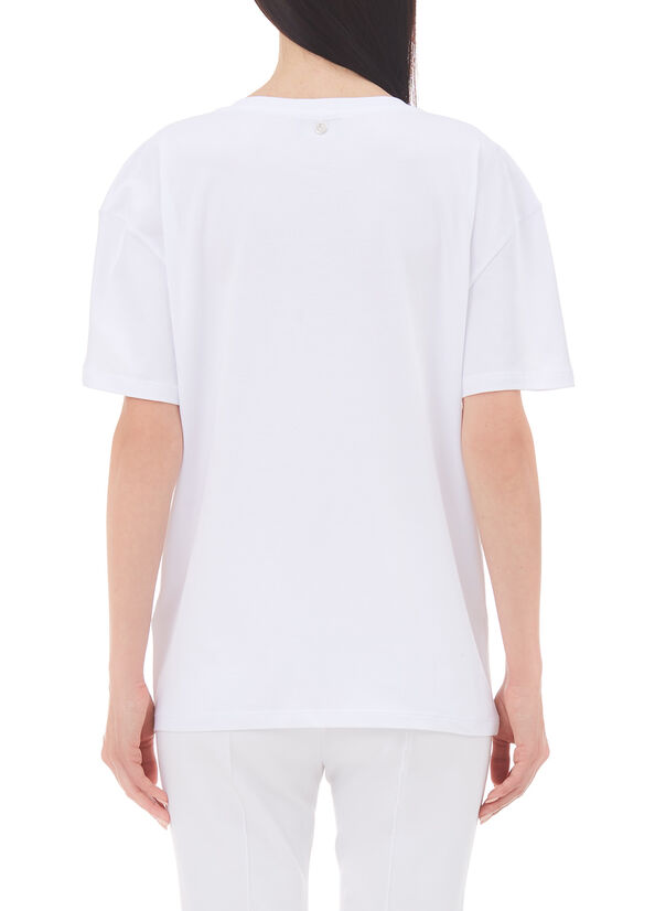 T-shirt con stampa e applicazioni