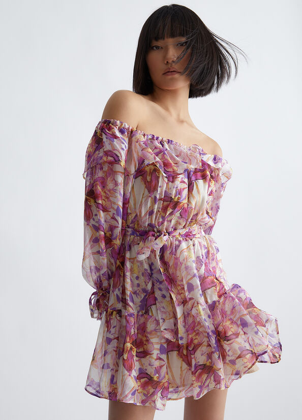 Vestito floreale in misto seta